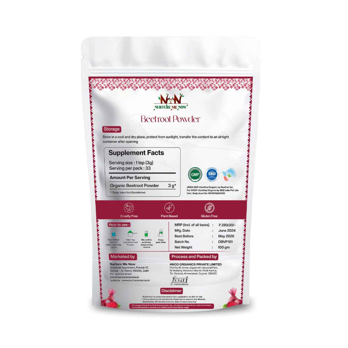 USDA Certified Organic Beetroot Powder 200 gm